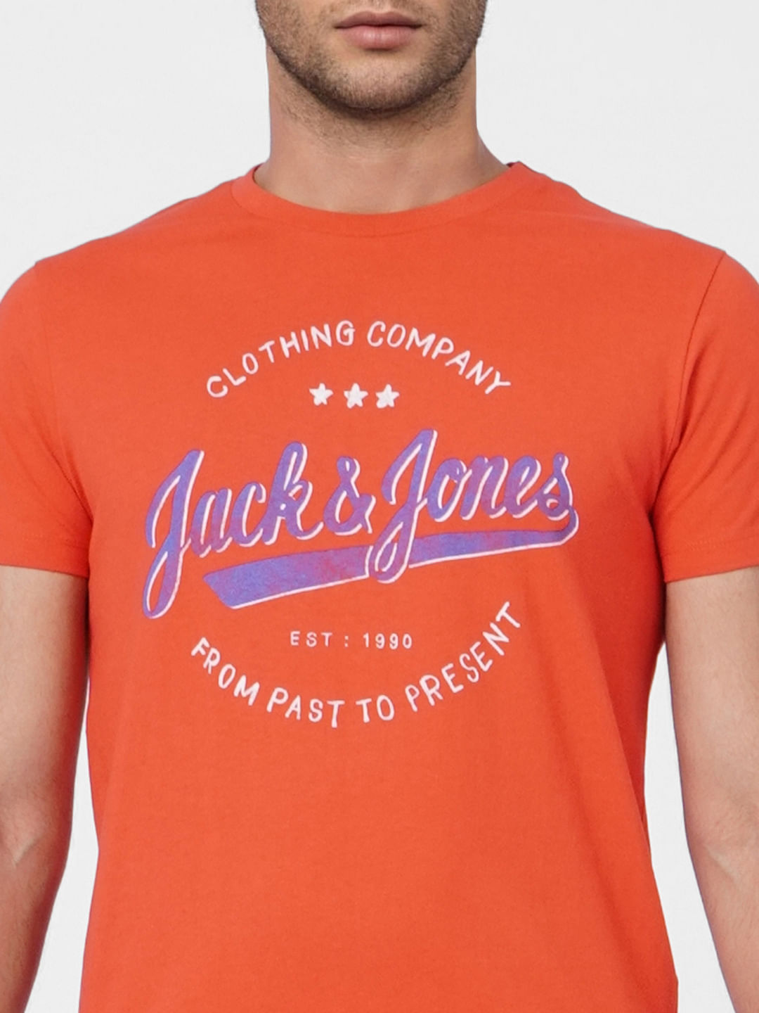 Orange Logo Print Crew Neck T-shirt