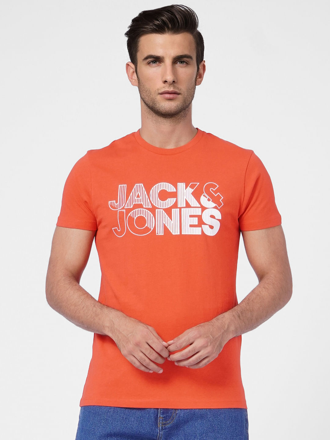 Orange Logo Print Crew Neck T-shirt