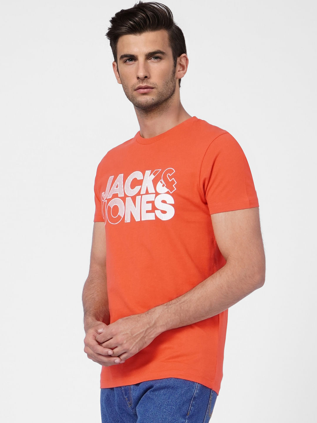 Orange Logo Print Crew Neck T-shirt