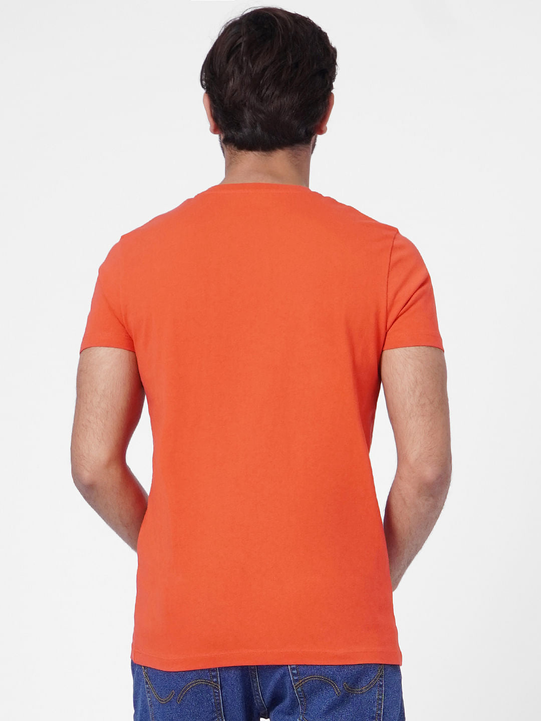 Orange Logo Print Crew Neck T-shirt