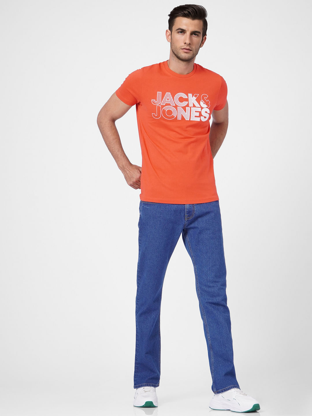 Orange Logo Print Crew Neck T-shirt