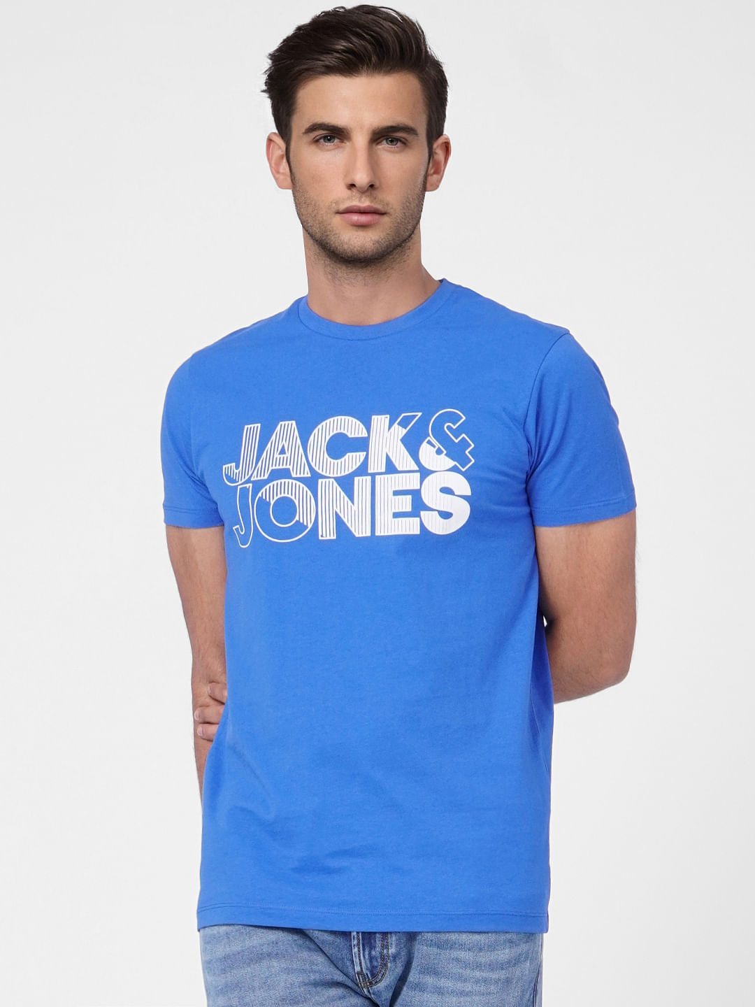Blue Logo Print Crew Neck T-shirt