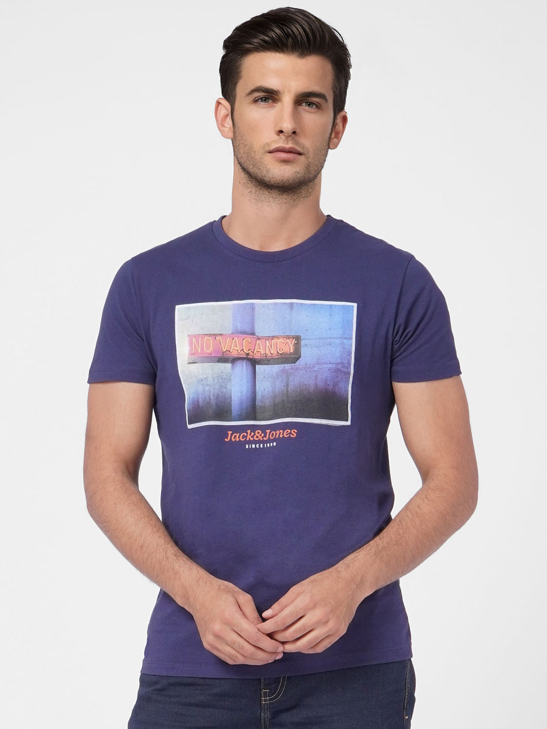 Blue Graphic Print Crew Neck T-shirt