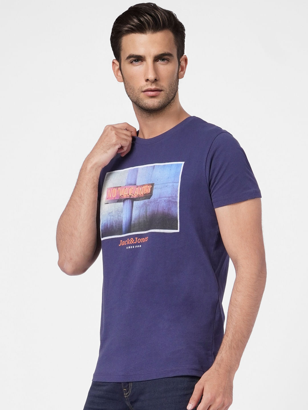 Blue Graphic Print Crew Neck T-shirt