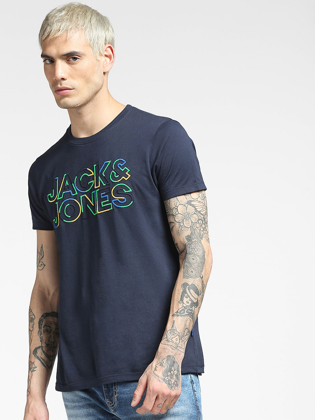 Blue Logo Print Crew Neck T-shirt