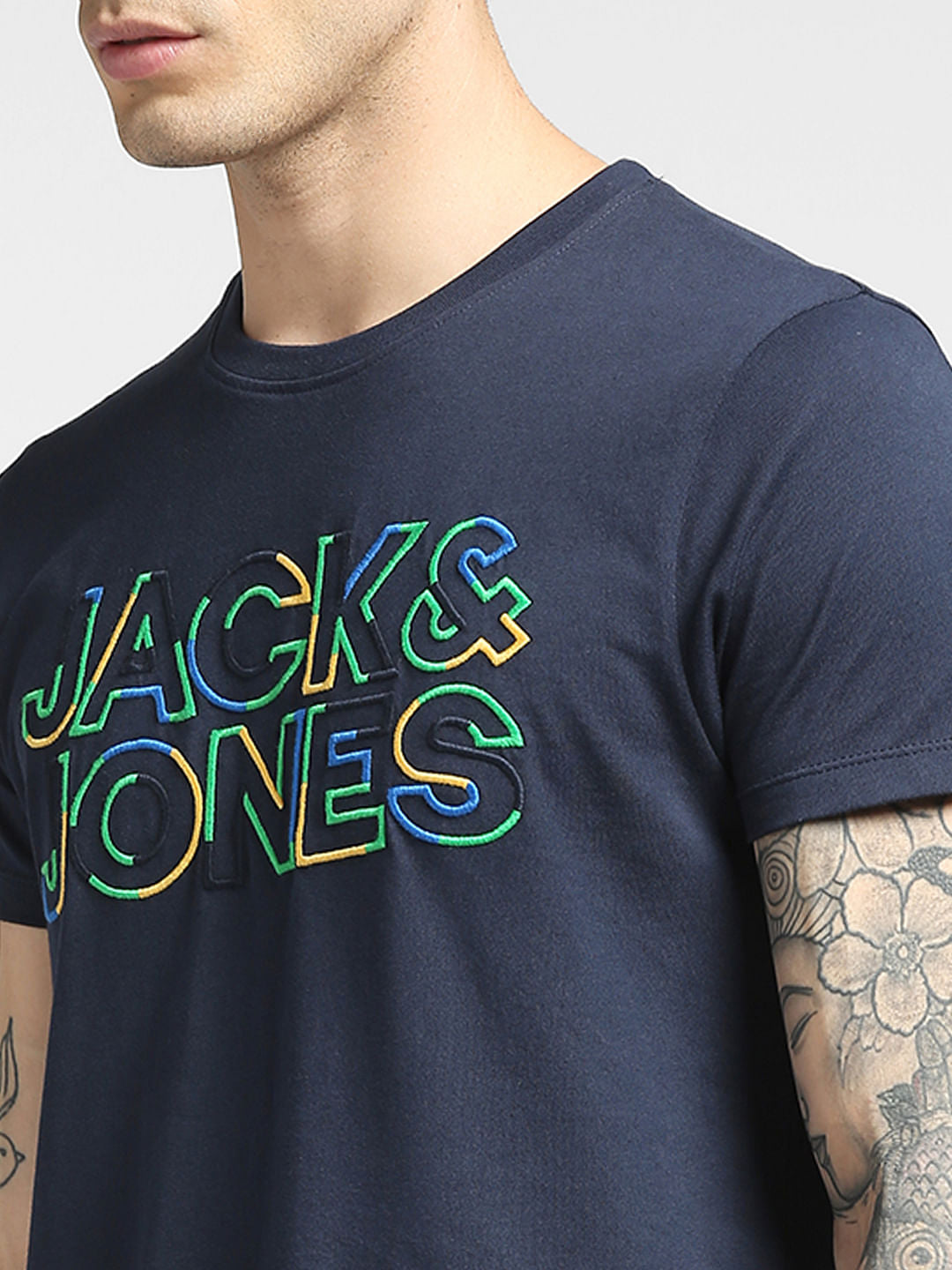 Blue Logo Print Crew Neck T-shirt