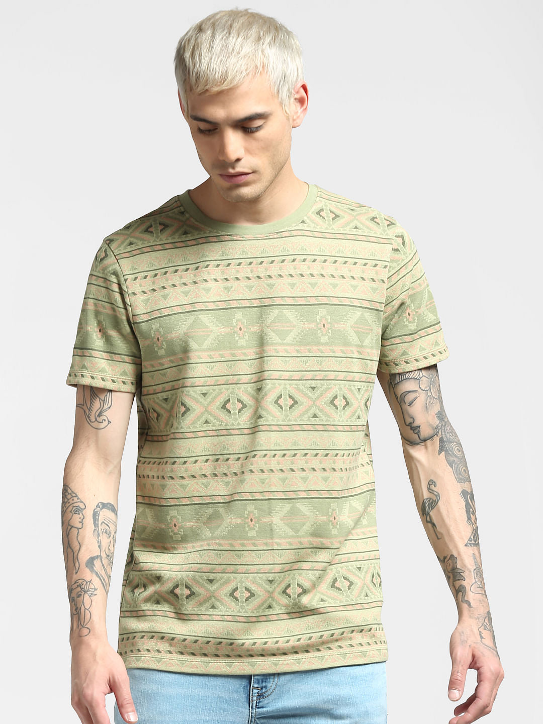 Black Aztec Print Crew Neck T-shirt
