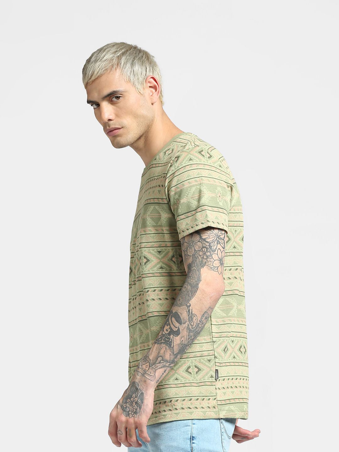 Black Aztec Print Crew Neck T-shirt