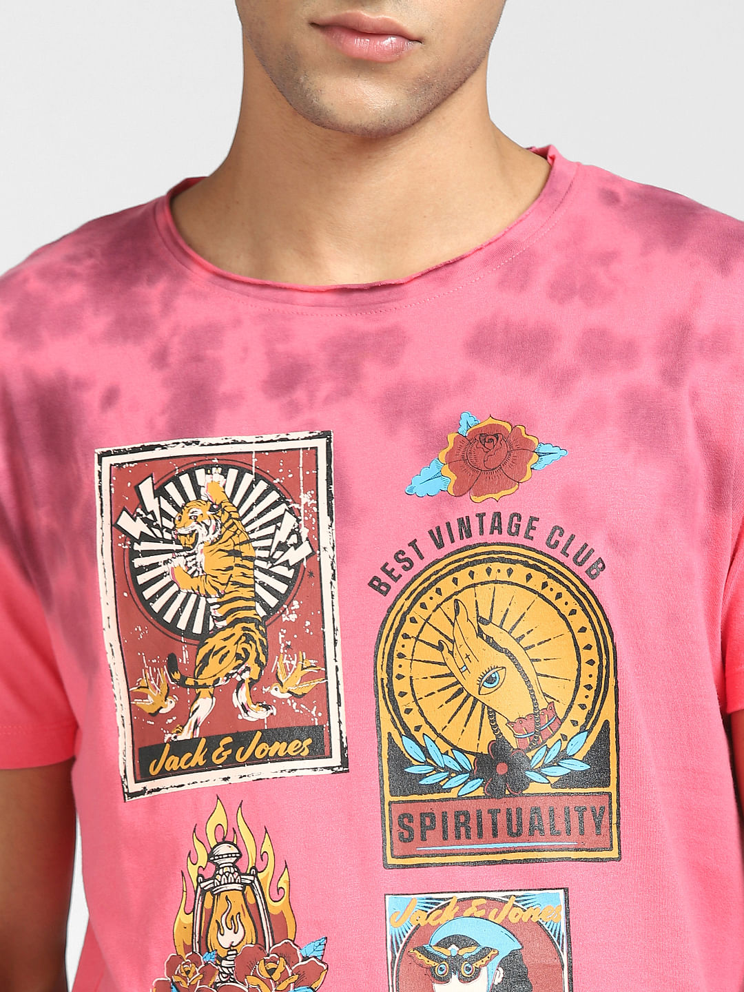 Pink Tie Dye Graphic Crew Neck T-shirt