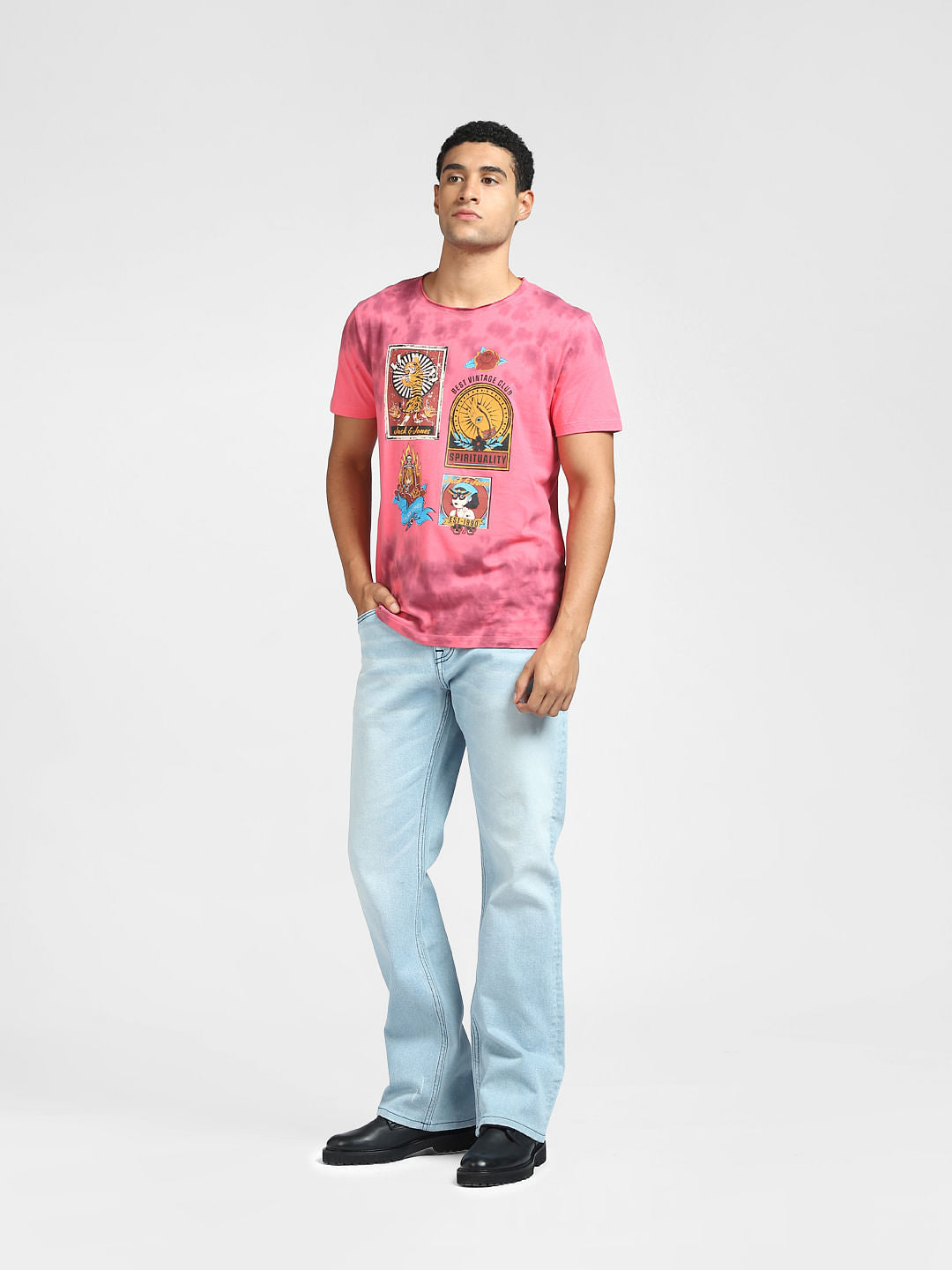 Pink Tie Dye Graphic Crew Neck T-shirt