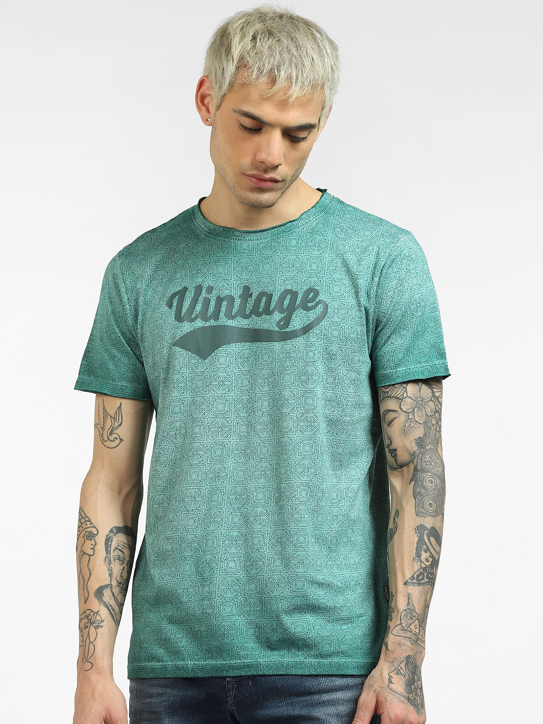 Green Printed Crew Neck T-shirt