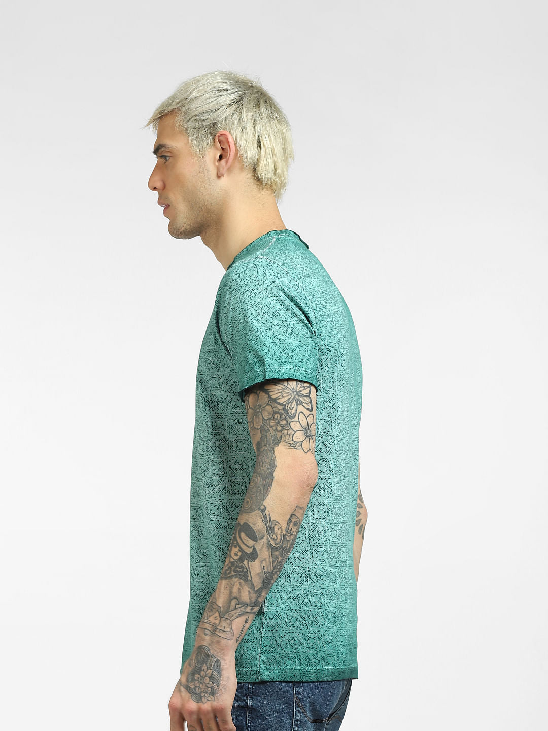 Green Printed Crew Neck T-shirt