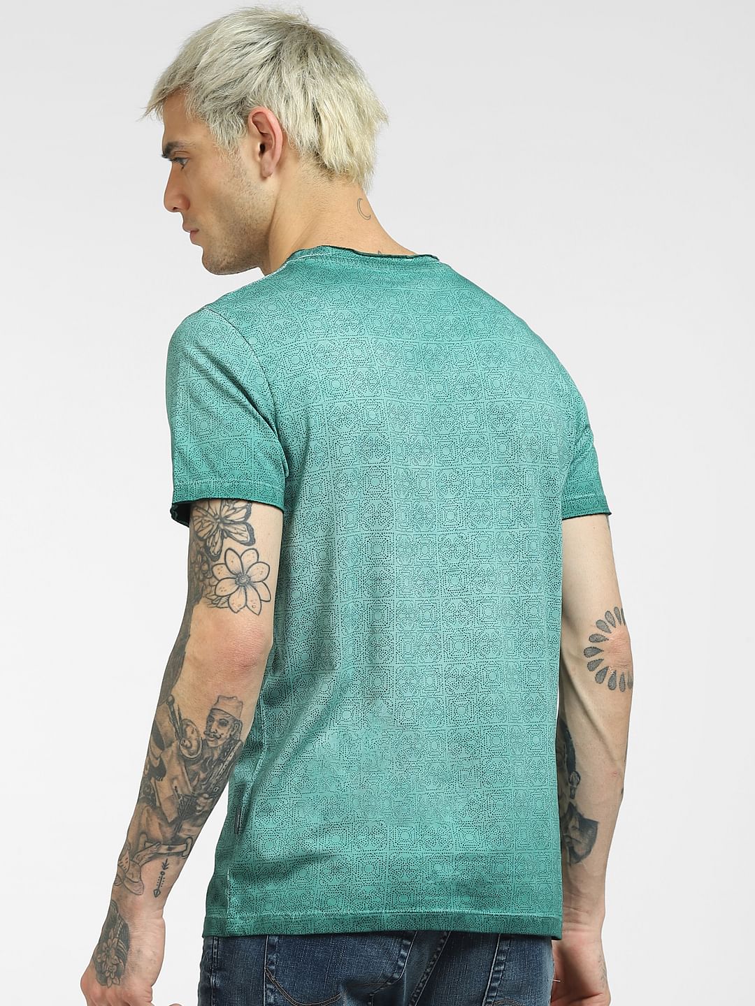 Green Printed Crew Neck T-shirt