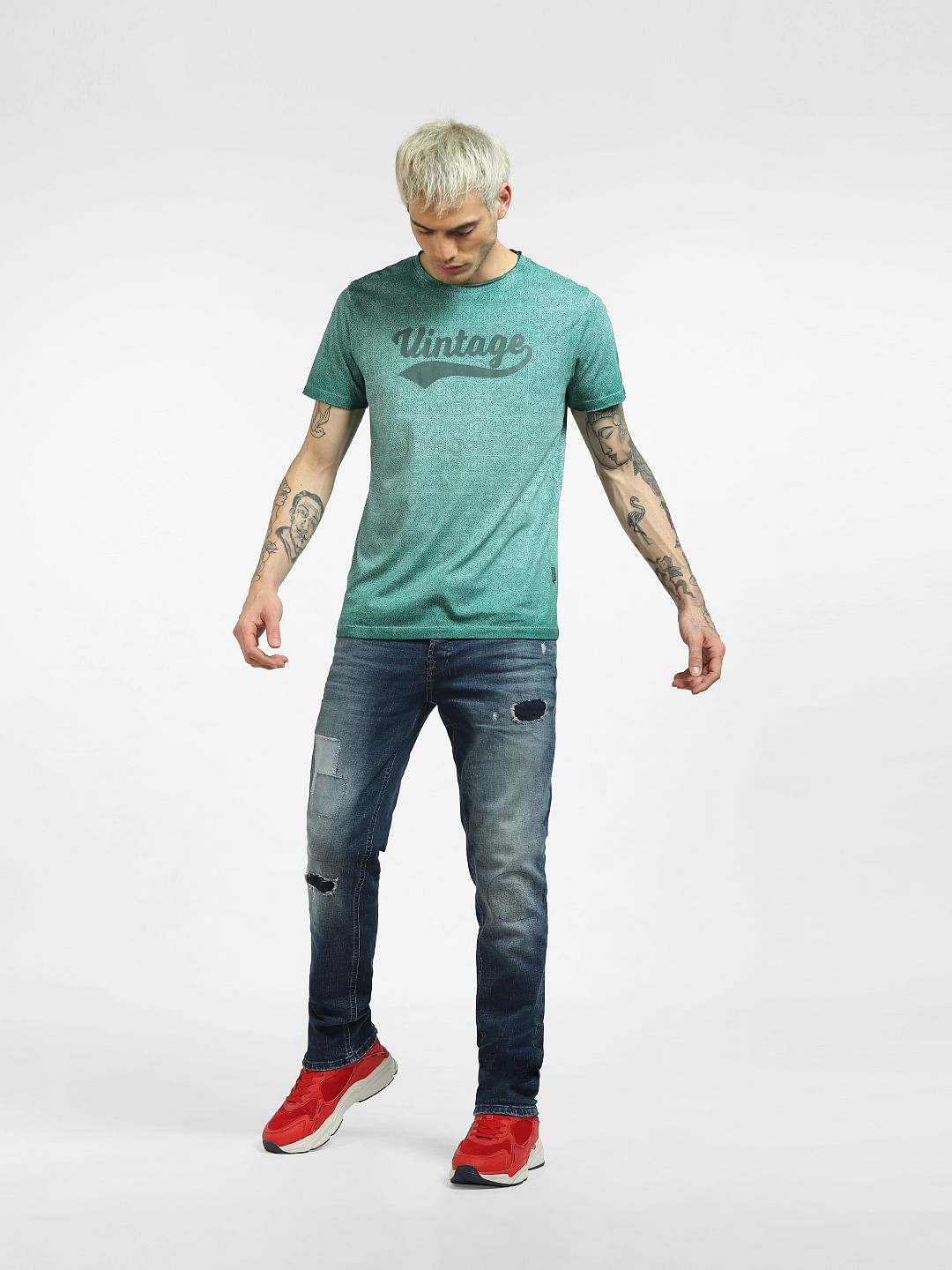 Green Printed Crew Neck T-shirt