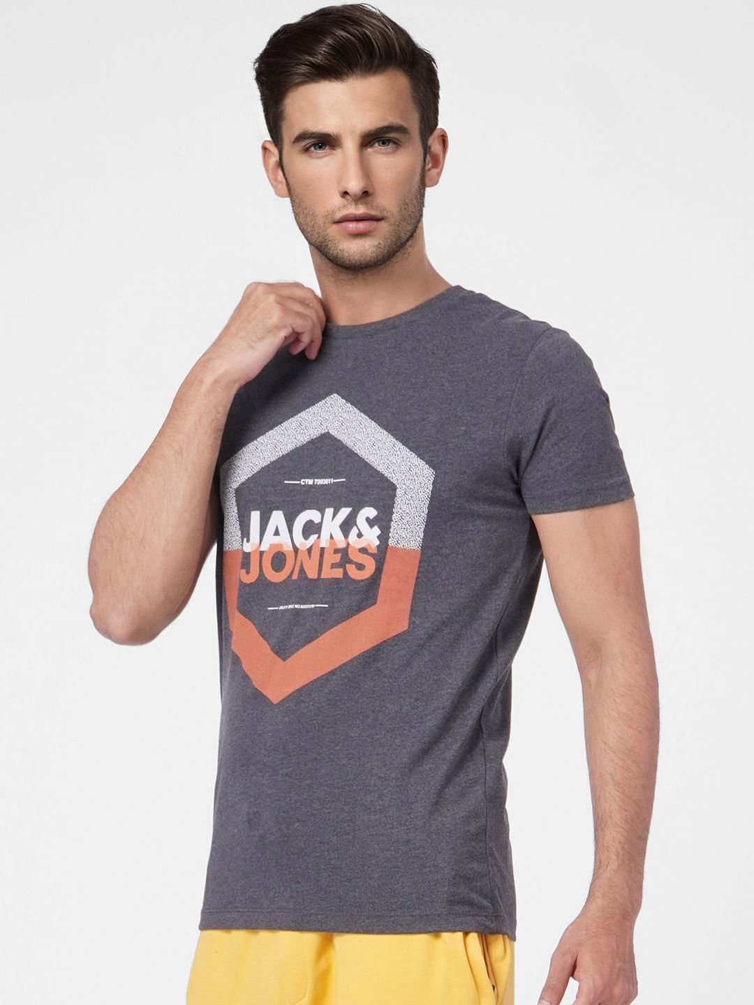 Dark Grey Printed Crew Neck T-shirt
