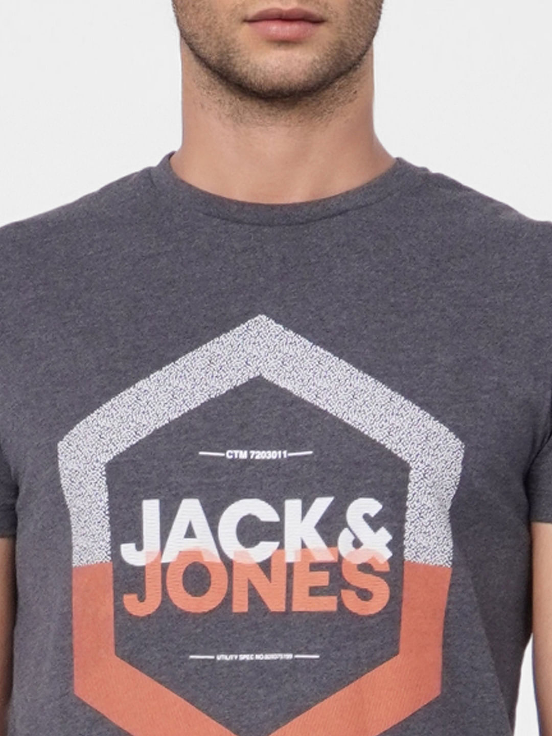 Dark Grey Printed Crew Neck T-shirt