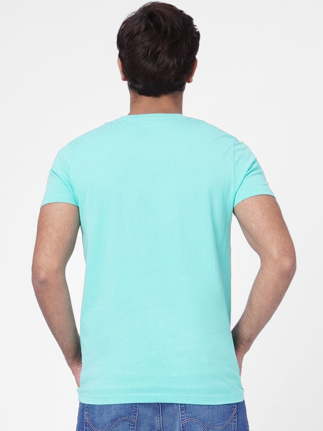 Sky Blue Printed Crew Neck T-shirt