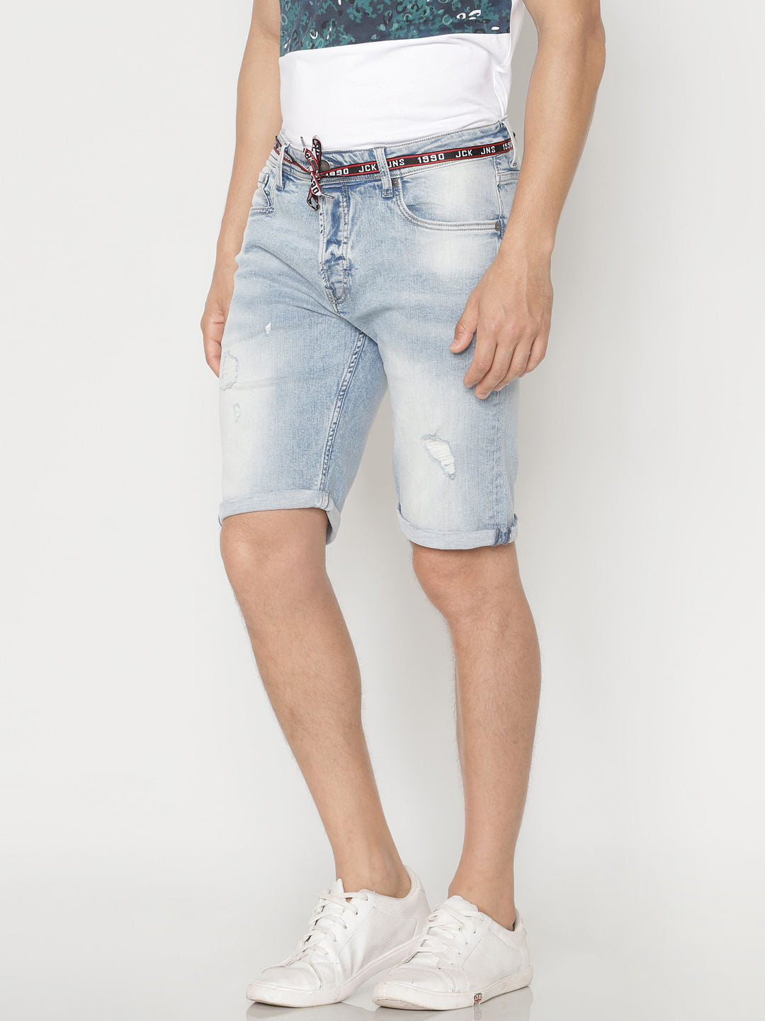 Blue Distressed Denim Shorts