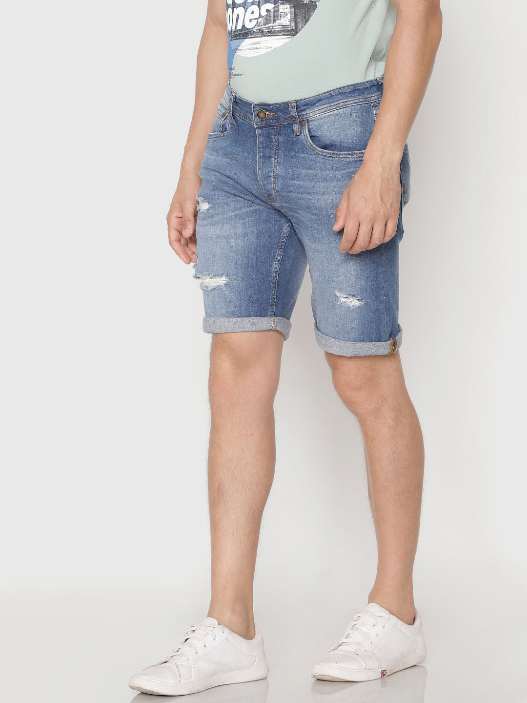 Blue Ripped Denim Shorts