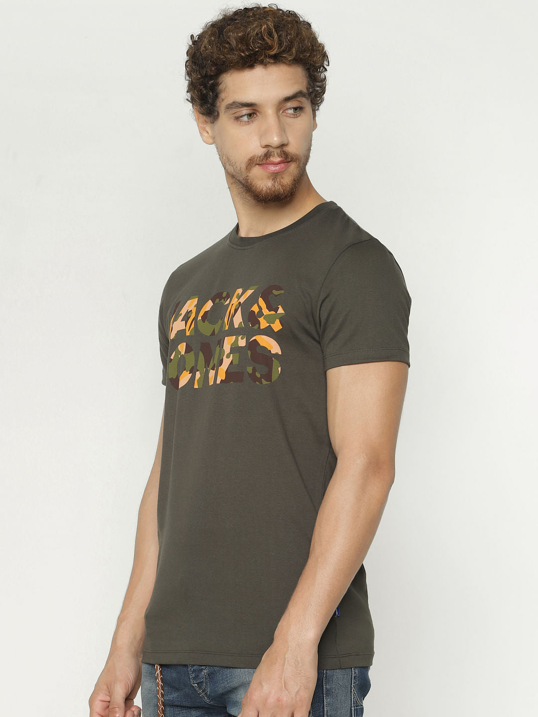 Green Camo Print Crew Neck T-Shirt