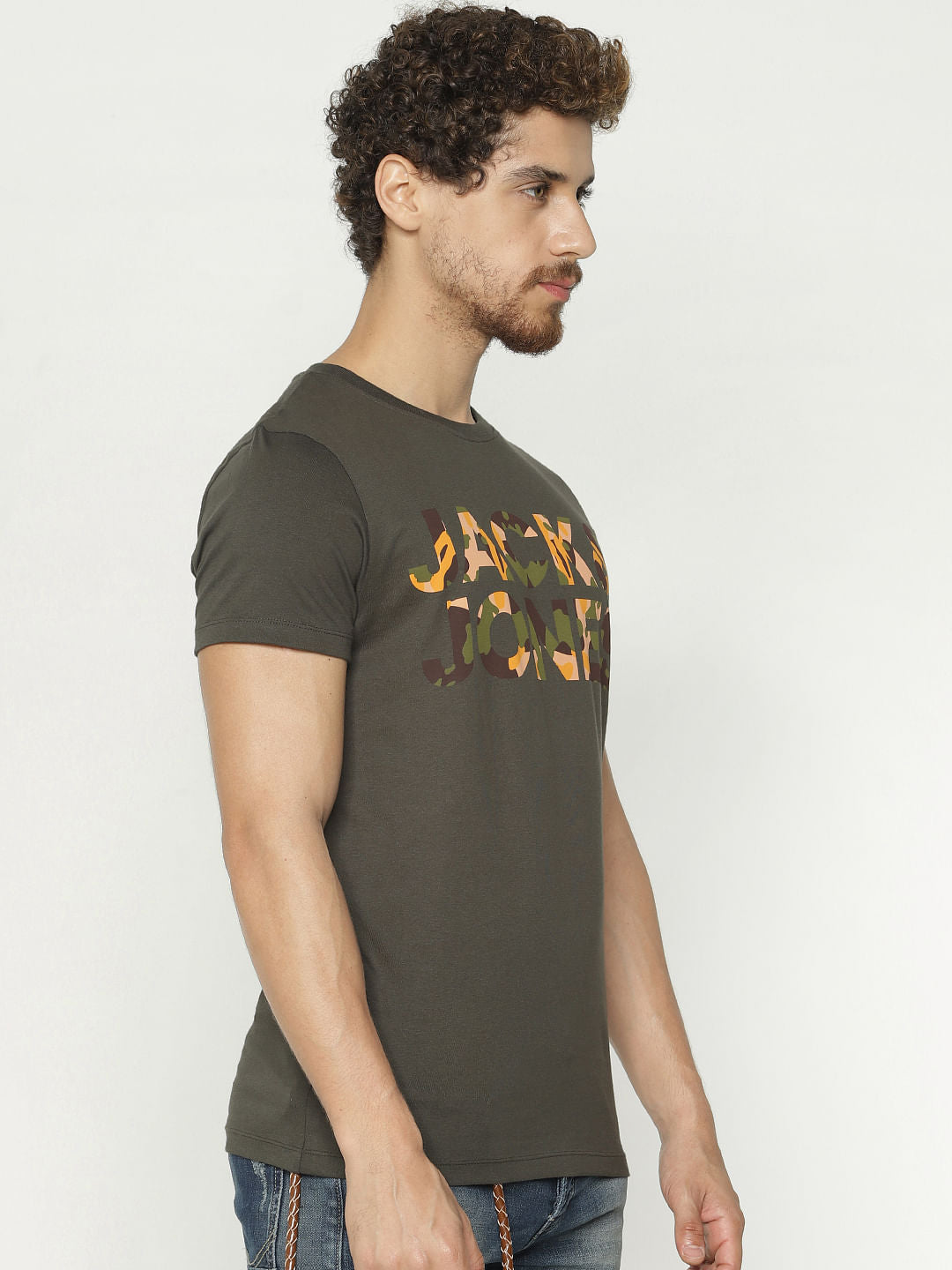 Green Camo Print Crew Neck T-Shirt