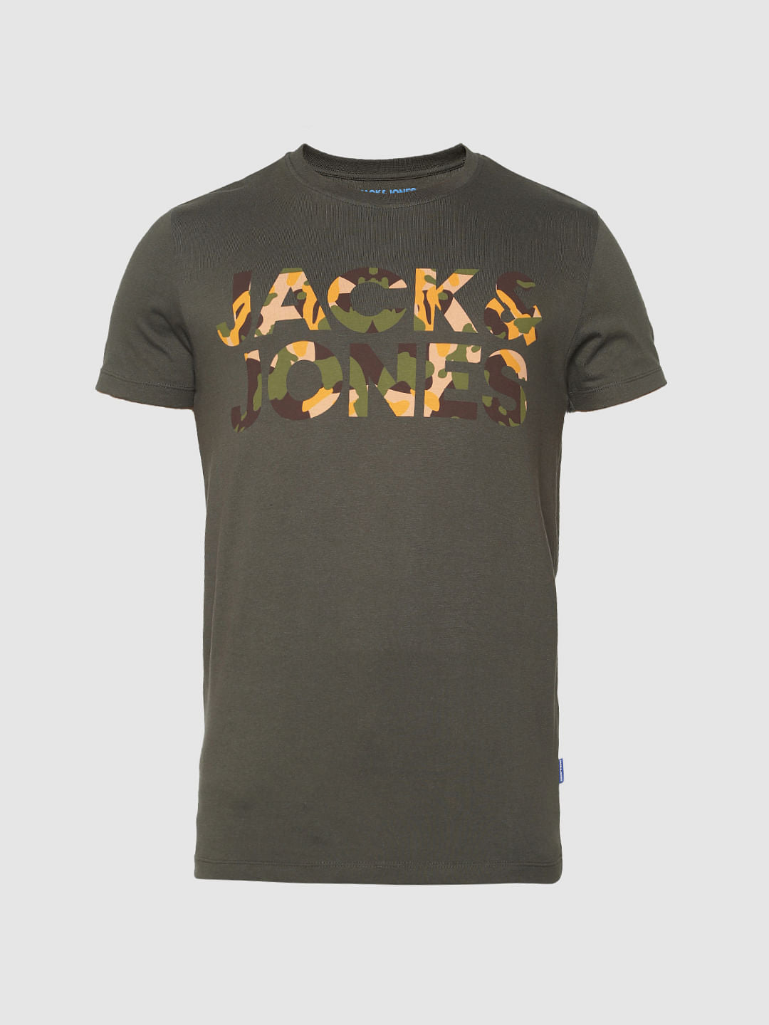 Green Camo Print Crew Neck T-Shirt