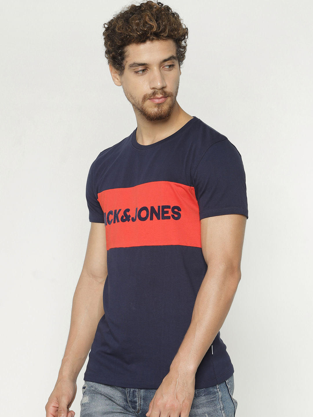 Blue Text Print Crew Neck T-Shirt