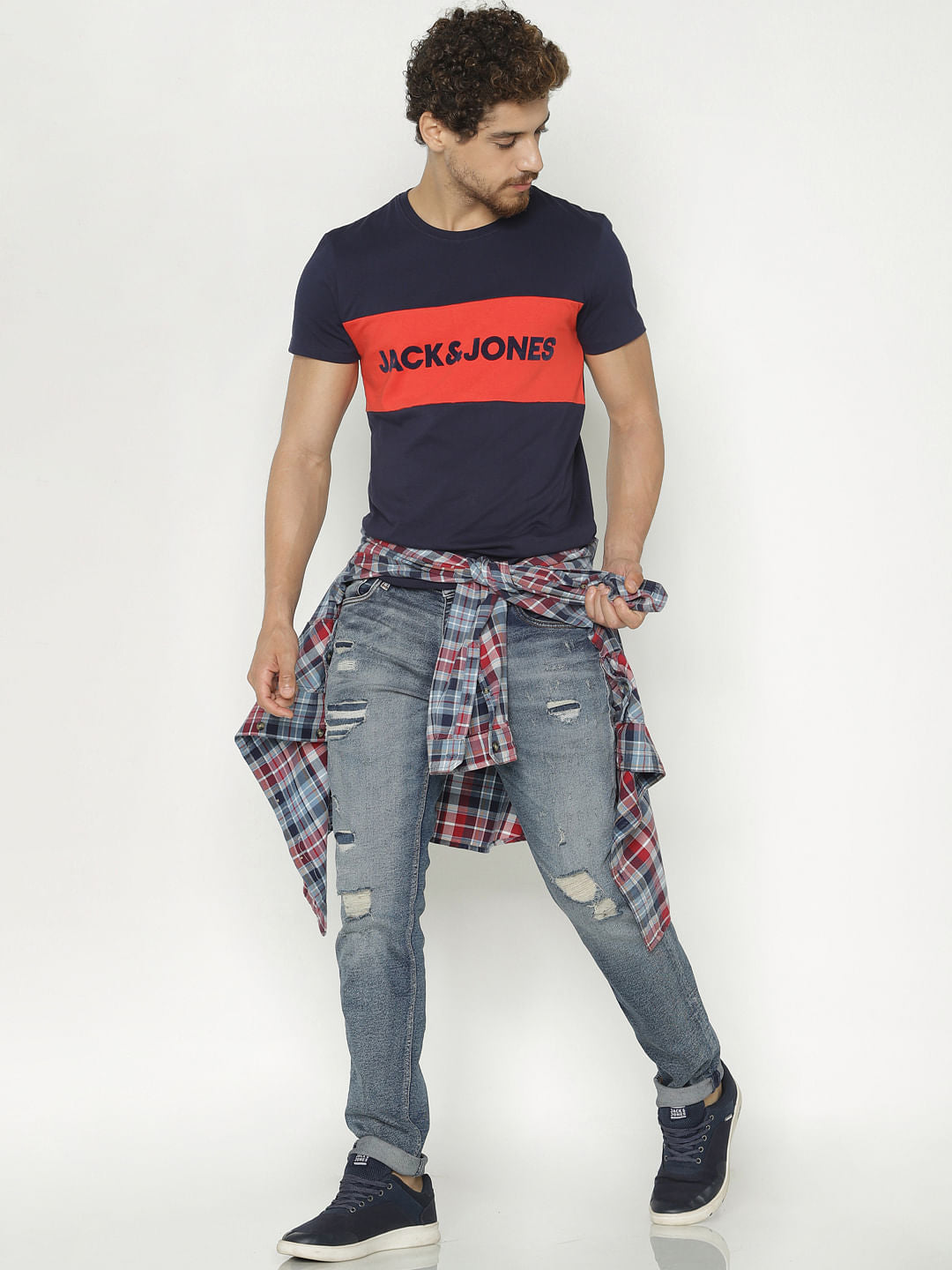 Blue Text Print Crew Neck T-Shirt