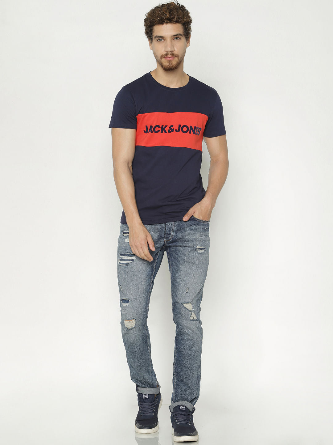 Blue Text Print Crew Neck T-Shirt