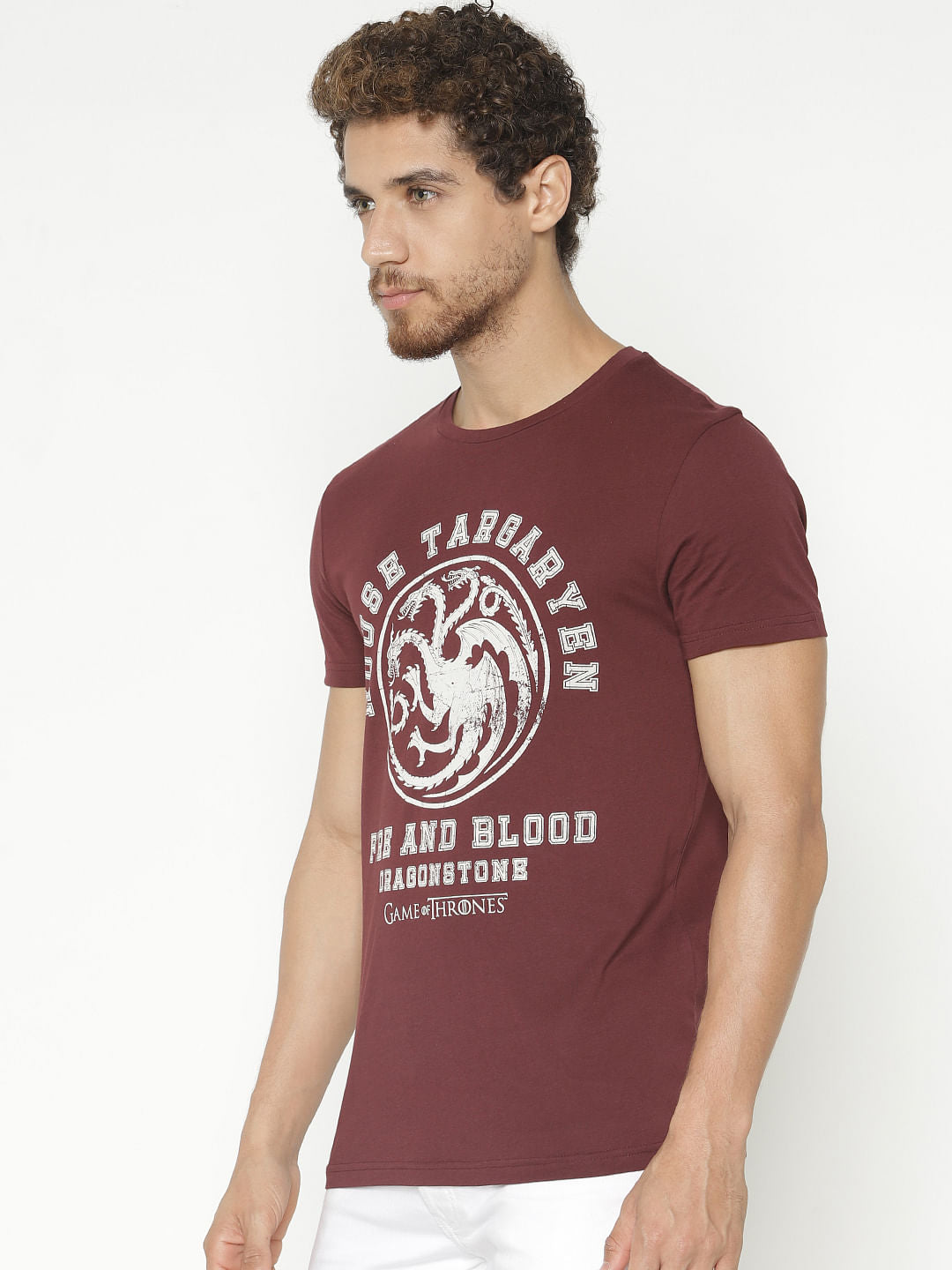 X Got Burgundy House Targaryen Crew Neck T-Shirt