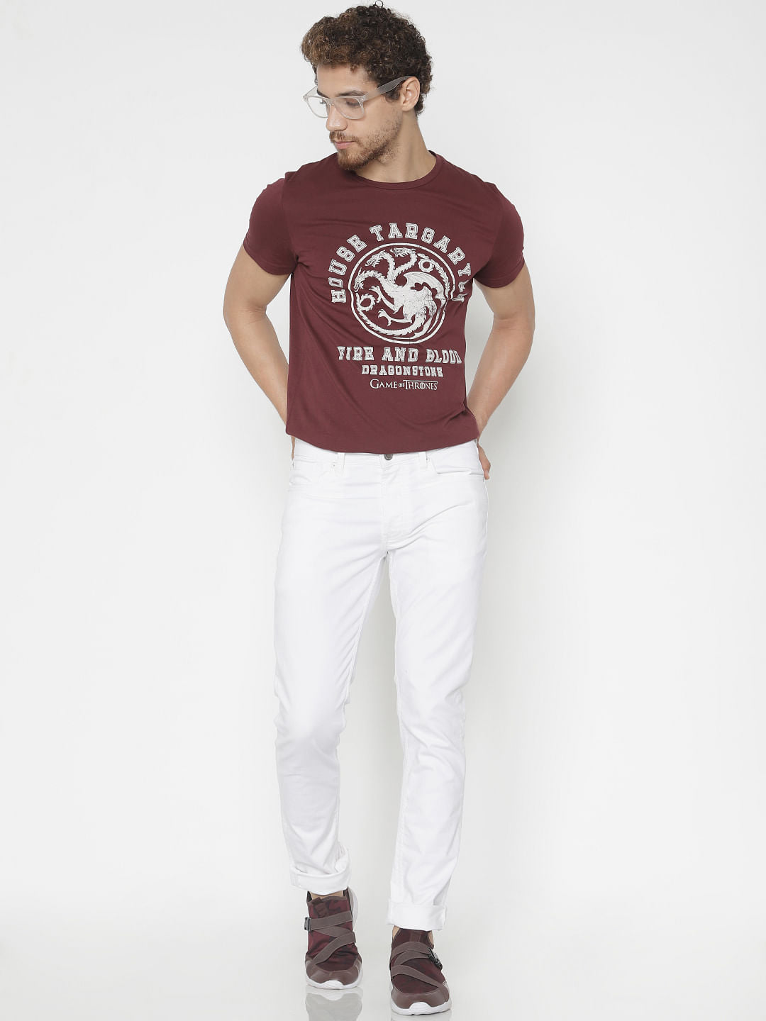 X Got Burgundy House Targaryen Crew Neck T-Shirt
