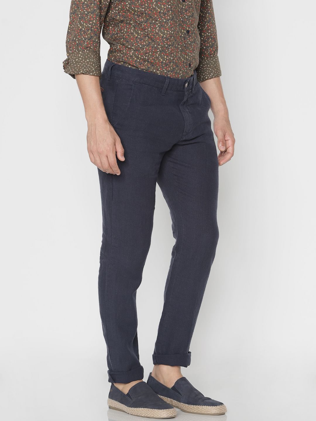 Navy Blue Linen Chino Pants
