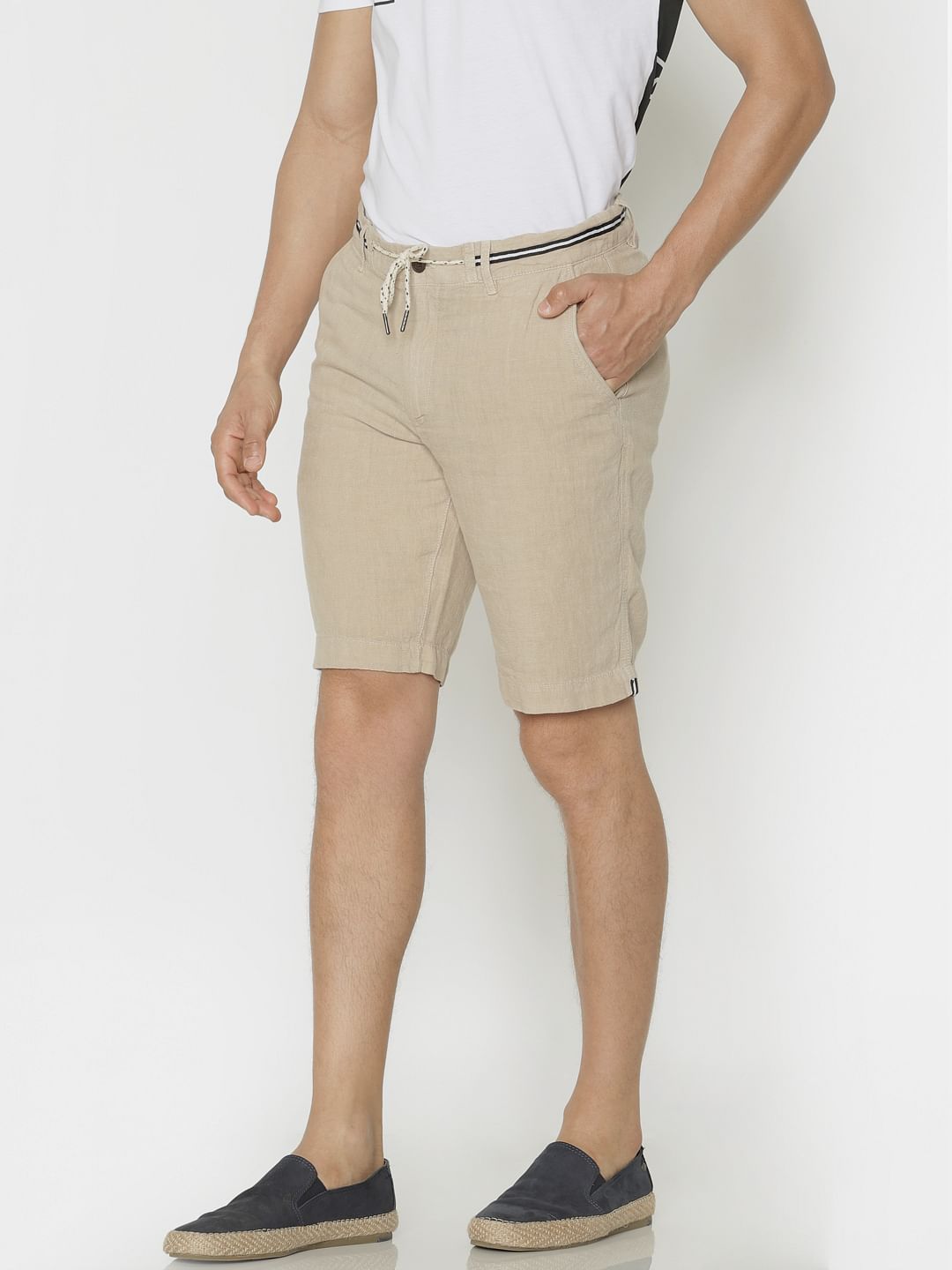 Beige Linen Chino Shorts