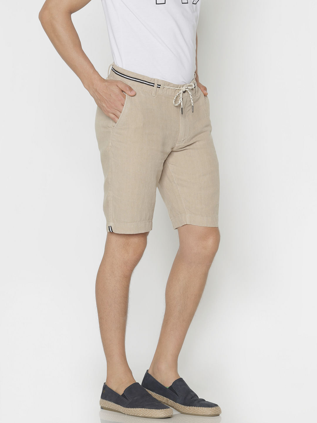 Beige Linen Chino Shorts