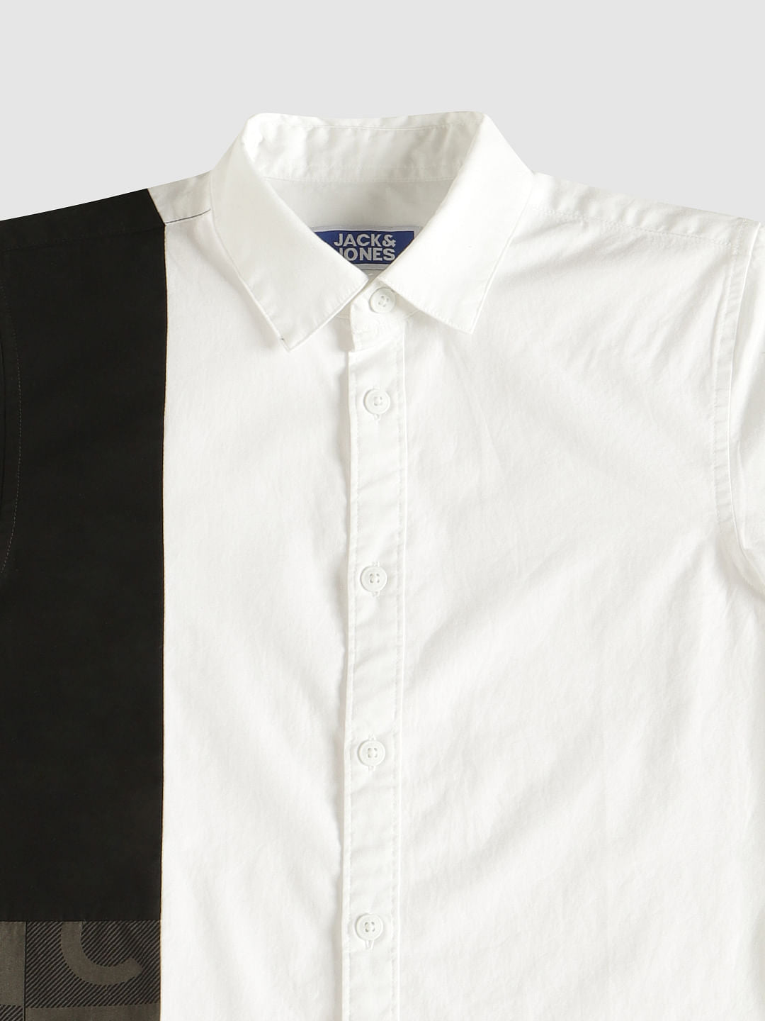 Boys White Colour Blocked Printed Shirt