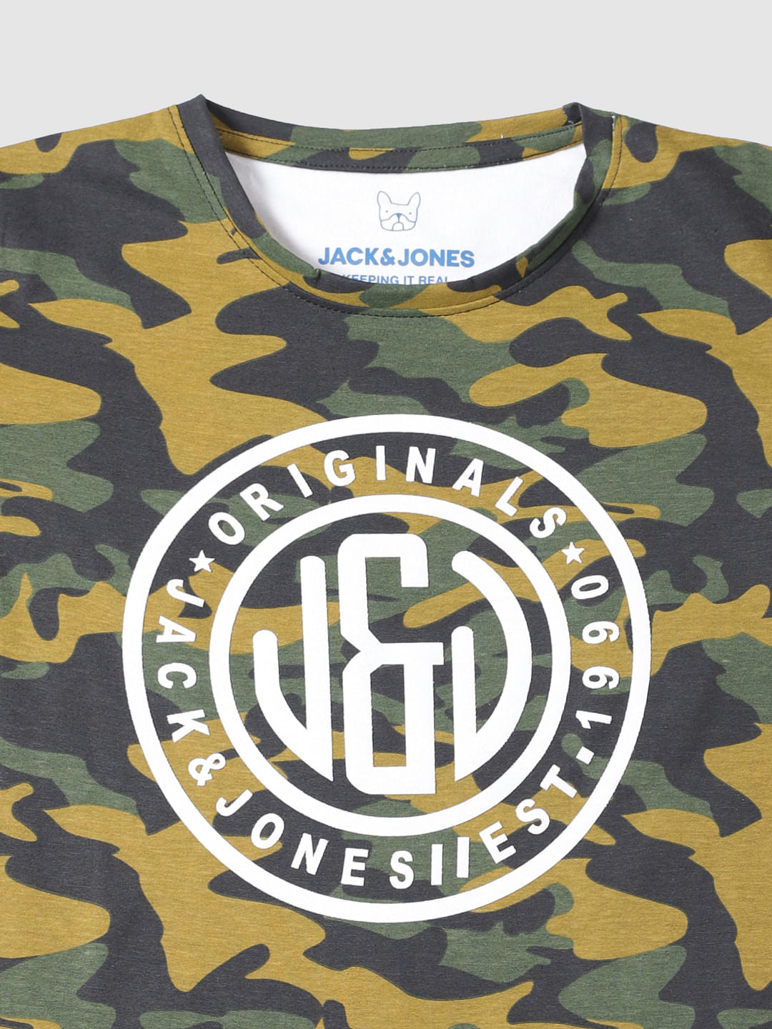 Boys Green Camo Print Crew Neck T-Shirt