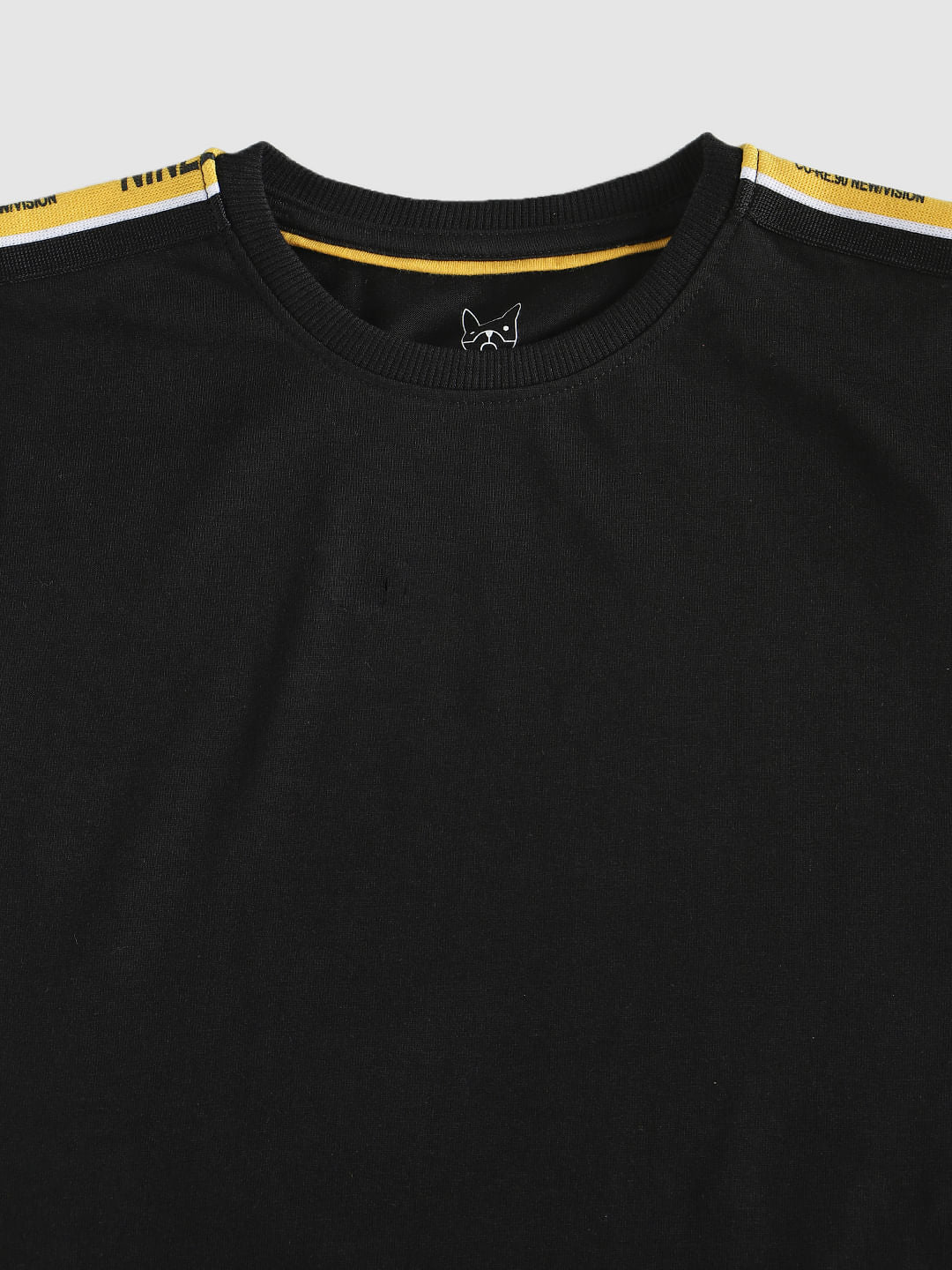Boys Black Tape Detail Crew Neck T-Shirt