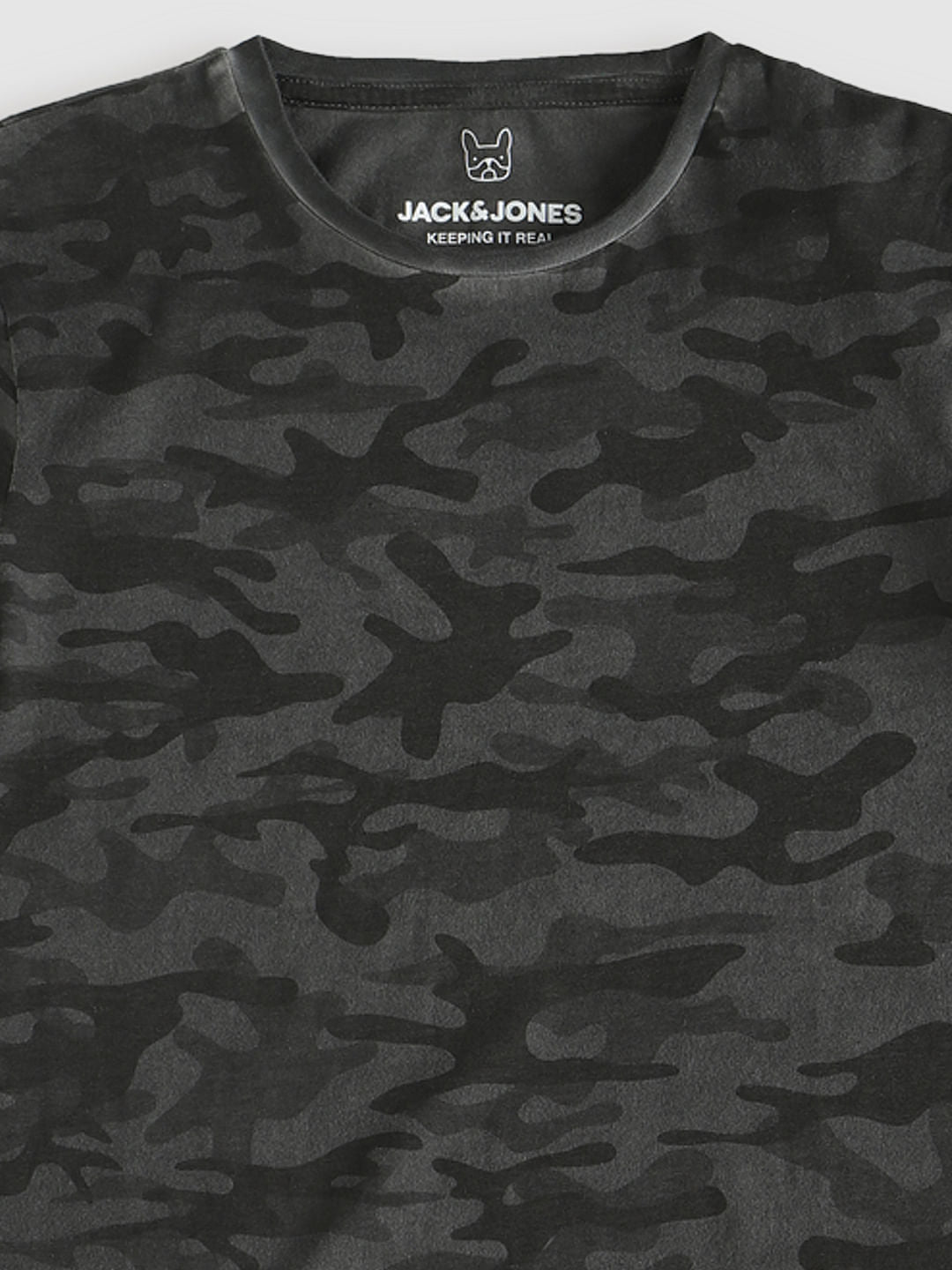 Boys Dark Grey Camo Crew Neck T-Shirt