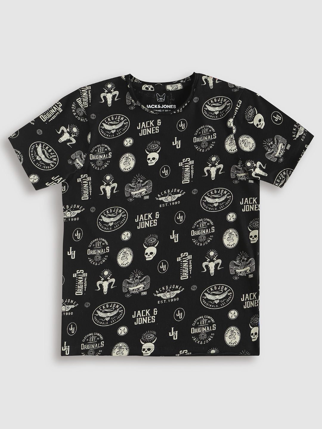 Boys Black All Over Print Crew Neck T-Shirt