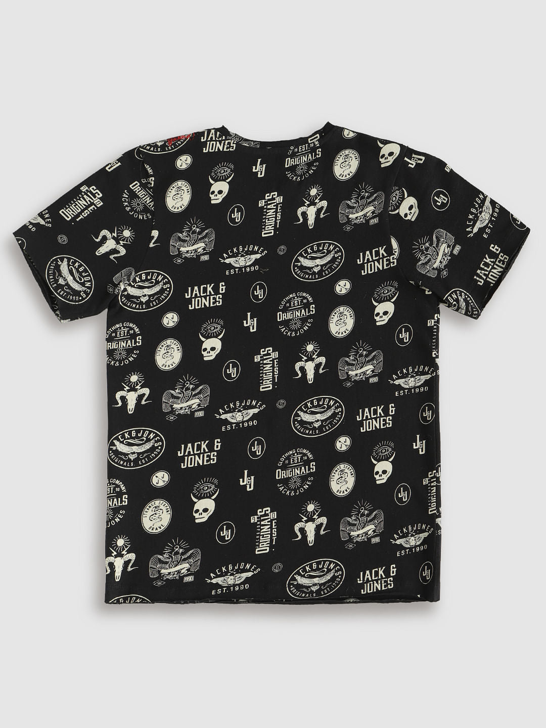Boys Black All Over Print Crew Neck T-Shirt
