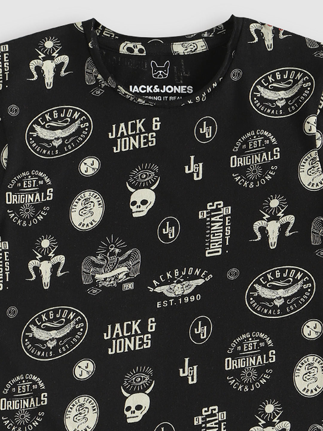 Boys Black All Over Print Crew Neck T-Shirt