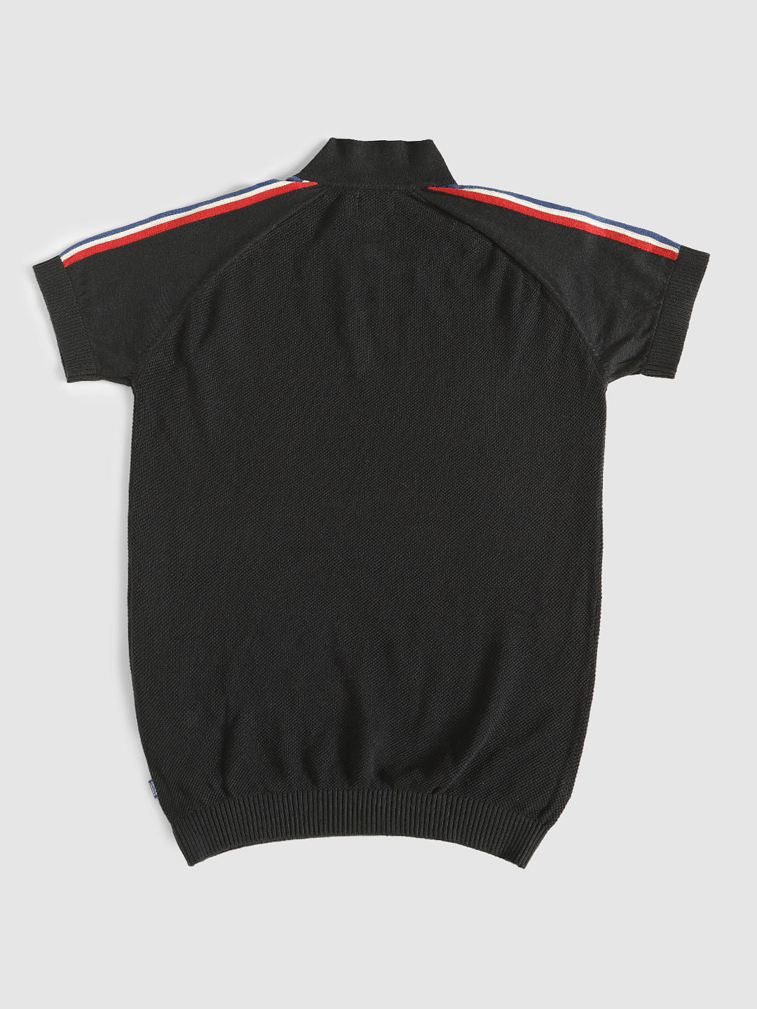 Boys Black Tape Detail Polo Neck T-Shirt