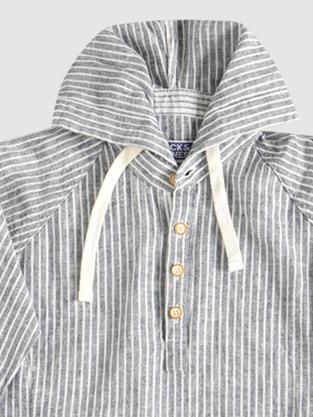 Boys Blue Striped Hooded Shirt