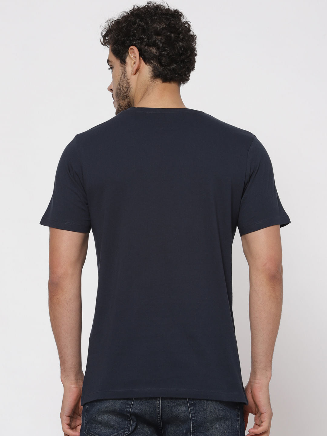 Blue Typographic Print Crew Neck T-Shirt