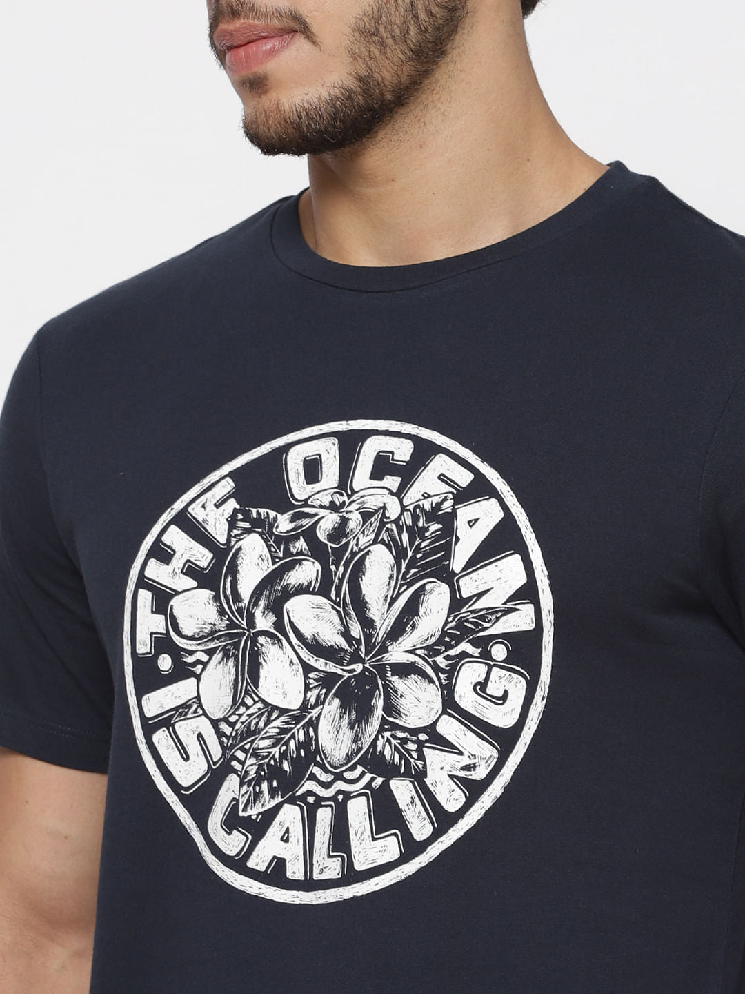 Blue Typographic Print Crew Neck T-Shirt