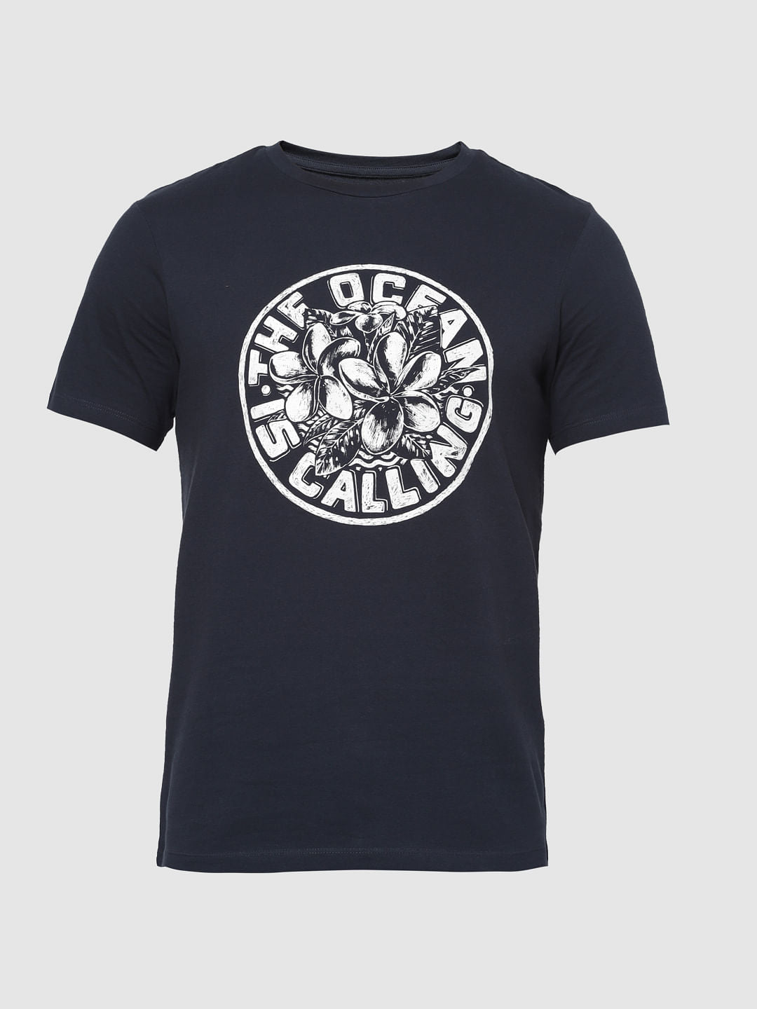 Blue Typographic Print Crew Neck T-Shirt