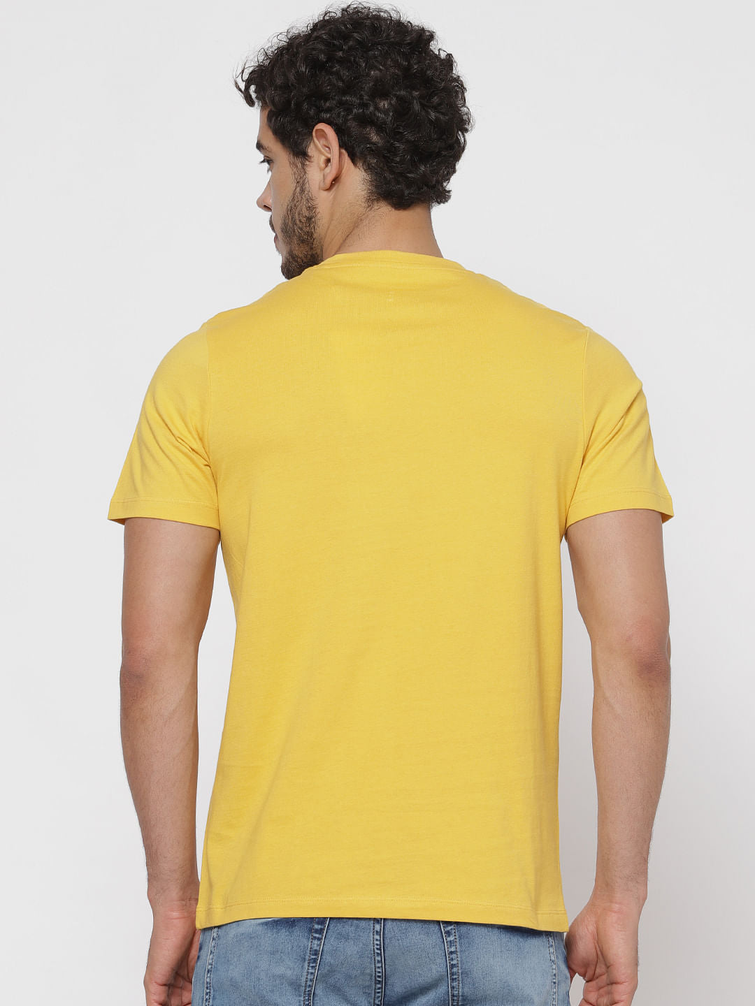 Yellow Printed Crew Neck T-Shirt