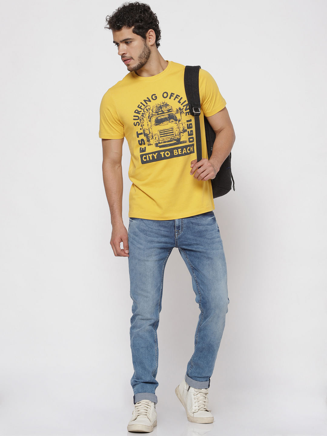 Yellow Printed Crew Neck T-Shirt