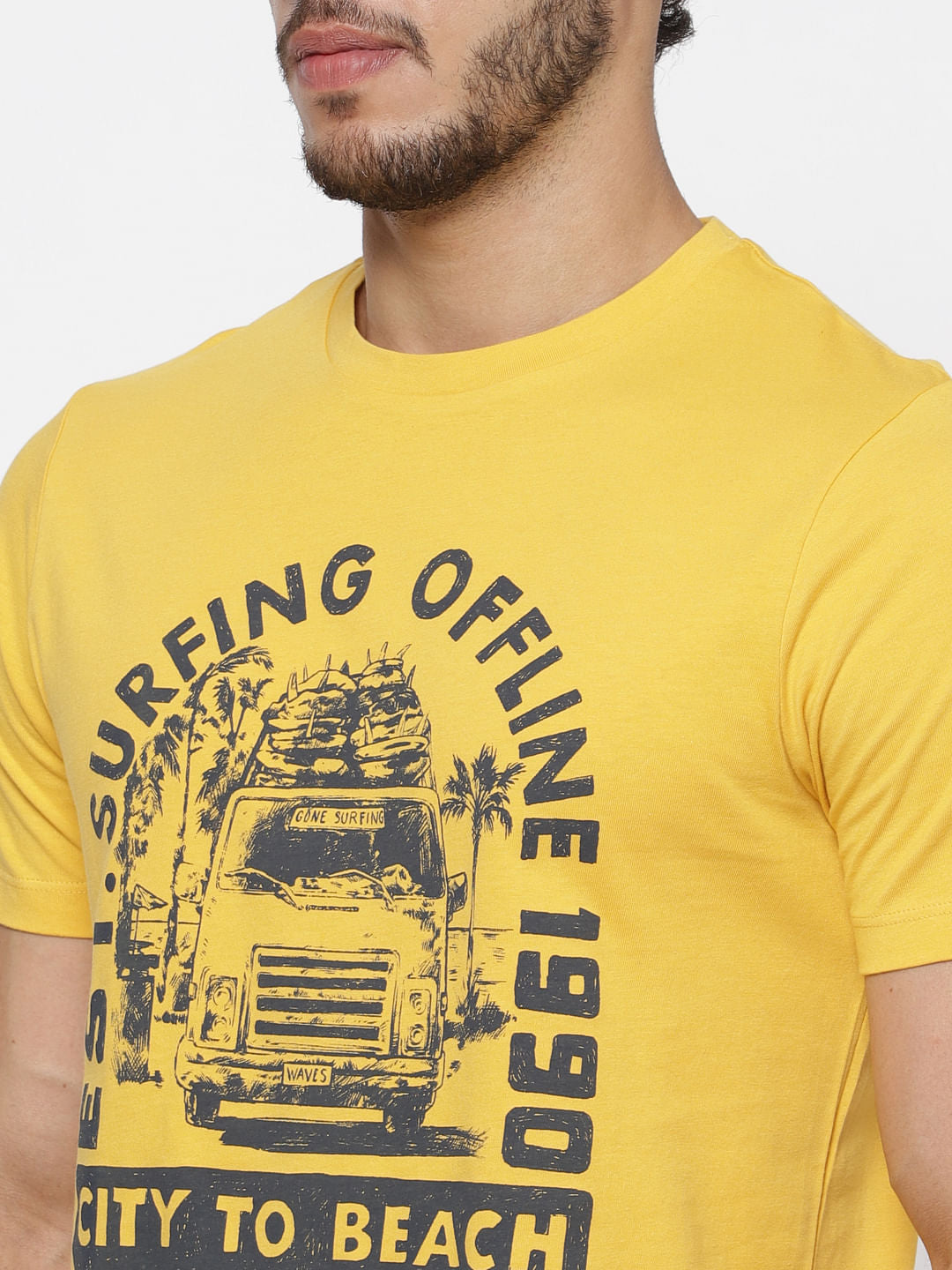Yellow Printed Crew Neck T-Shirt
