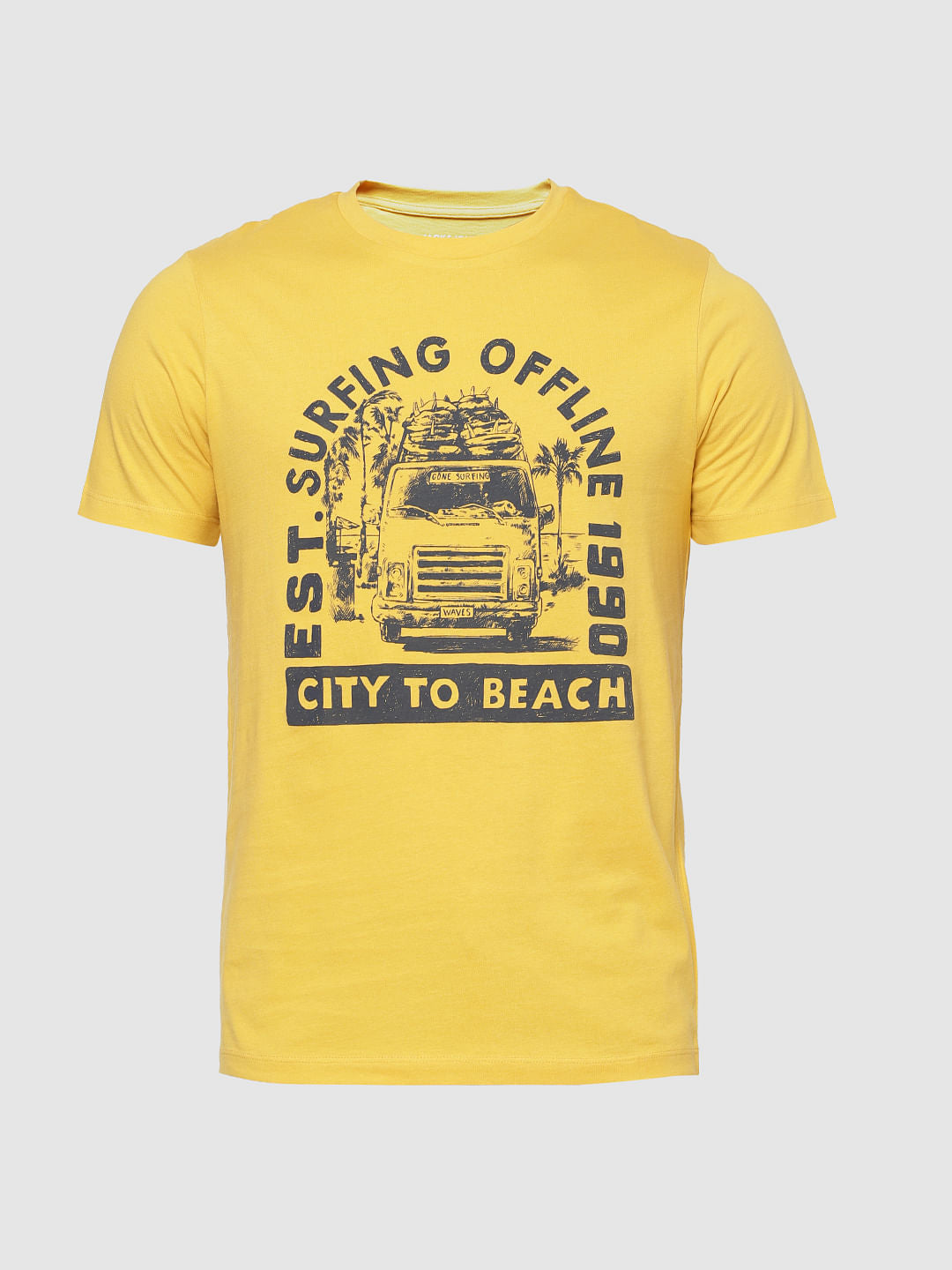 Yellow Printed Crew Neck T-Shirt